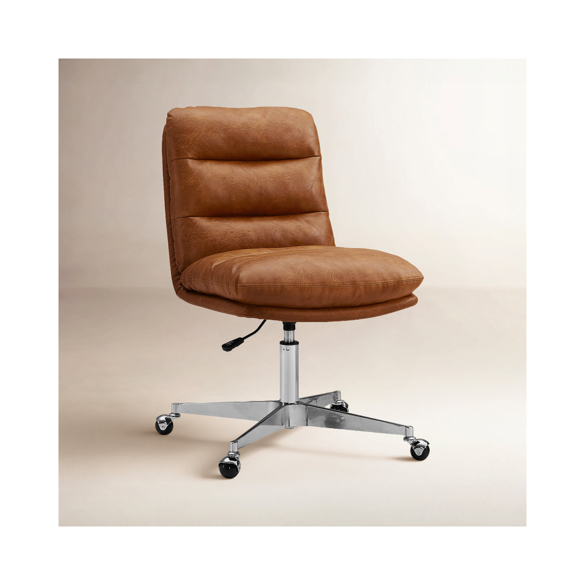Paynesville Swivel Office Task Chair with Wheels, Faux Leather, Cognac Faux Leather