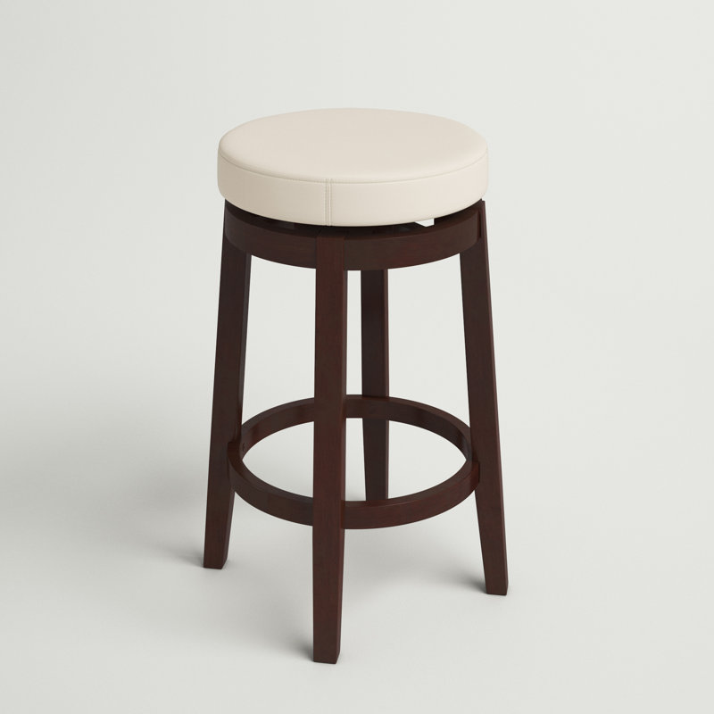 Tabouret rembourré pivotant avec structure en bois massif Baylis, Similicuir - riz