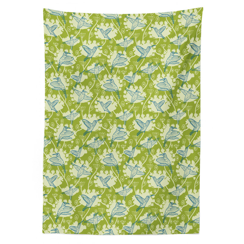 Ambesonne Hummingbirds Tablecloth, Birds Pattern On Floral Background Springtime Garden Wings, Rectangular Table Cover For Dining Room Kitchen Decor, 52" X 70", Lime Green Blue Cream