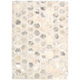 City Chic Geometric Handwoven Leather Silver/Beige/Gold Area Rug