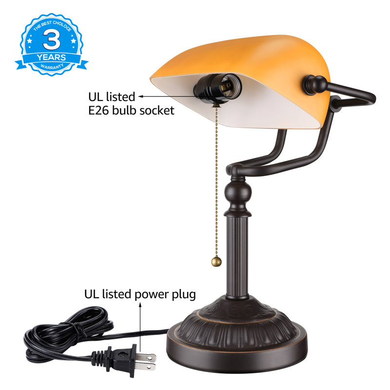 14.96" Bankers Desk Lamp with Pull Chain Switch Plug in Fixture,Vintage Desk Lamps,Library Lights