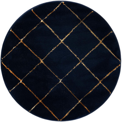 Contemporary Etowah Area Rug Navy Blue and Gold Color
