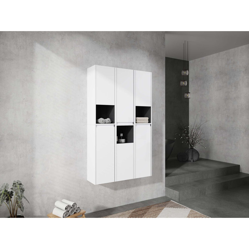 Bathroom Side Cabinet,6-Soft Close Doors,Float Mounting Design