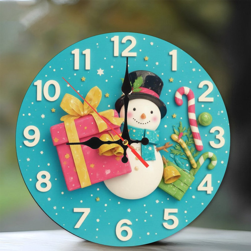 Noël-Horloge-Bonhomme de neige-Cadeaux
