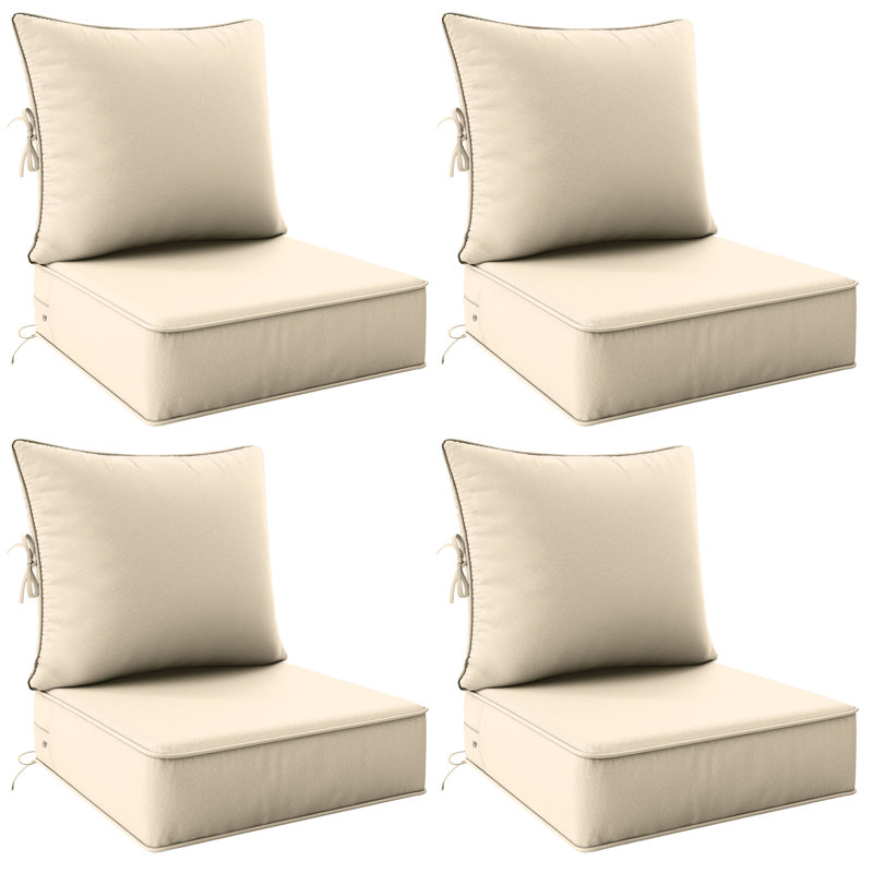 Outdoor 6.5" Thick Deep Seating Cushion Set Water-Resistant & Fade-Resistant Patio Chair Cushions, Cream