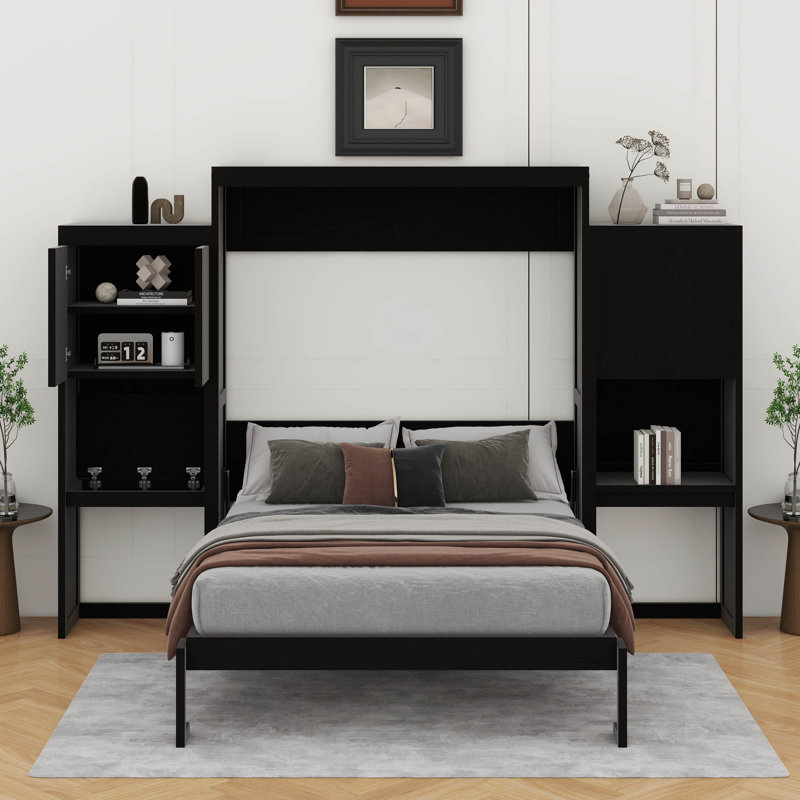 Grand lit escamotable avec bureau, coiffeuse et armoires, Espresso