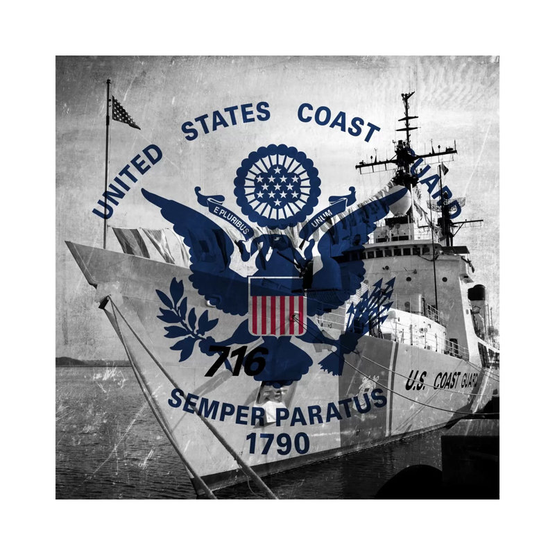U.S. Coast Guard Flag (USCGC Dallas Background) II - Wrapped Canvas Print, 30.48 cm H x 30.48 cm W