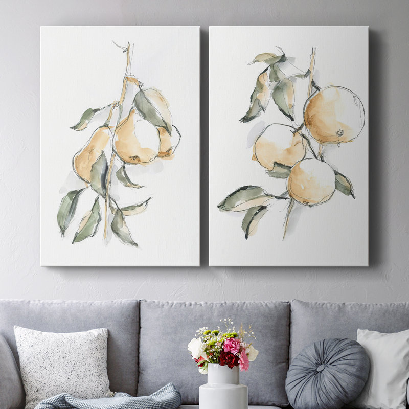 Watercolor Fruit Contour I - Toile tendue avec châssis Premium - Prêt à être accroché, H 27 po x l 18 po