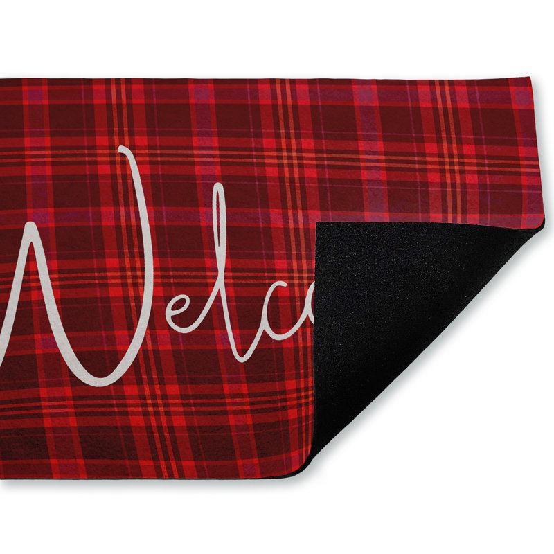 Tapis de porte rouge à motif de tartan rouge, par Jean Kelly, 18 po x 30 po