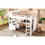 Lit mezzanine blanc avec dimensions pour grand lit, bibliothèque et armoire de rangement, hauteur de tablette réglable en L-1034326528