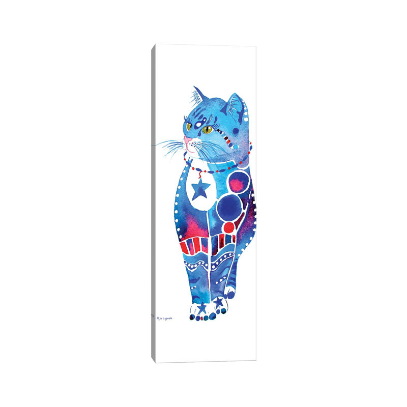 Cat Whimsical Blue by Jo Lynch - Wrapped Canvas Panoramic Gallery-Wrapped Canvas Giclée