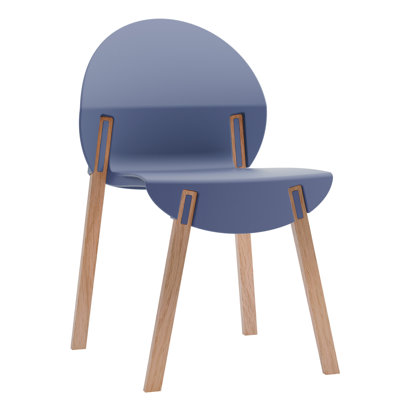 Chaise de salle à manger et salon d'intérieur 4 - pieds gris, bleu, chêne rouge faits à la main avec un caractère unique, siège en polypropylène de qualité industrielle qui est résistant aux égratignures, résistance commerciale, plancher