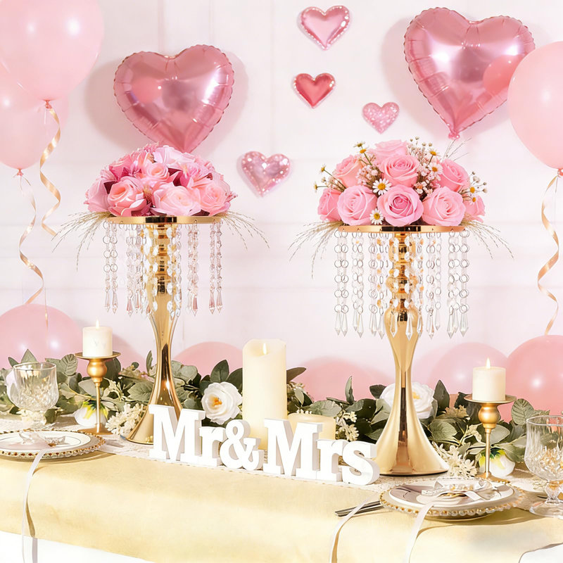 4 pièces de centre de table en or de 21,3 po de hauteur pour table de mariage, vase à fleurs en cristal, support en métal, décor élégant pour la réception de l'anniversaire