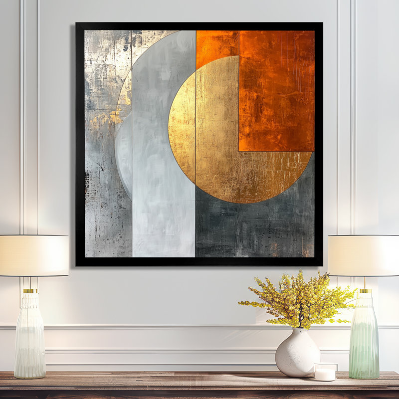Nynne géométrique or orange et gris forme pure I - art mural géométrique abstrait, Reproduction encadrée d'une seule photo
