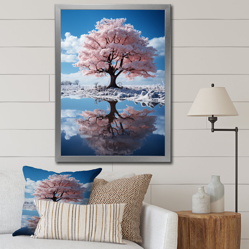 Dariush " Pink Tree Whimsical Reflections ", H 20 po x l 12 po x P 1 po, Cadre photo argenté