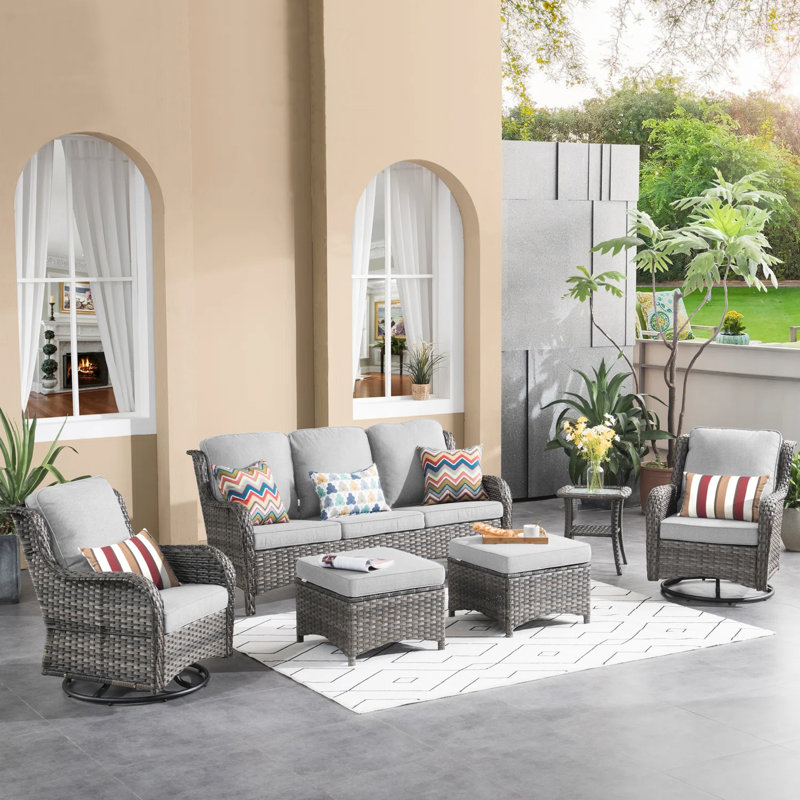 Cracraft Patio Furniture Set with Swivel Rocking Glider Chairs, for Patio, Deck, Backyard, and Front Porch, Blue, Yes, Gray