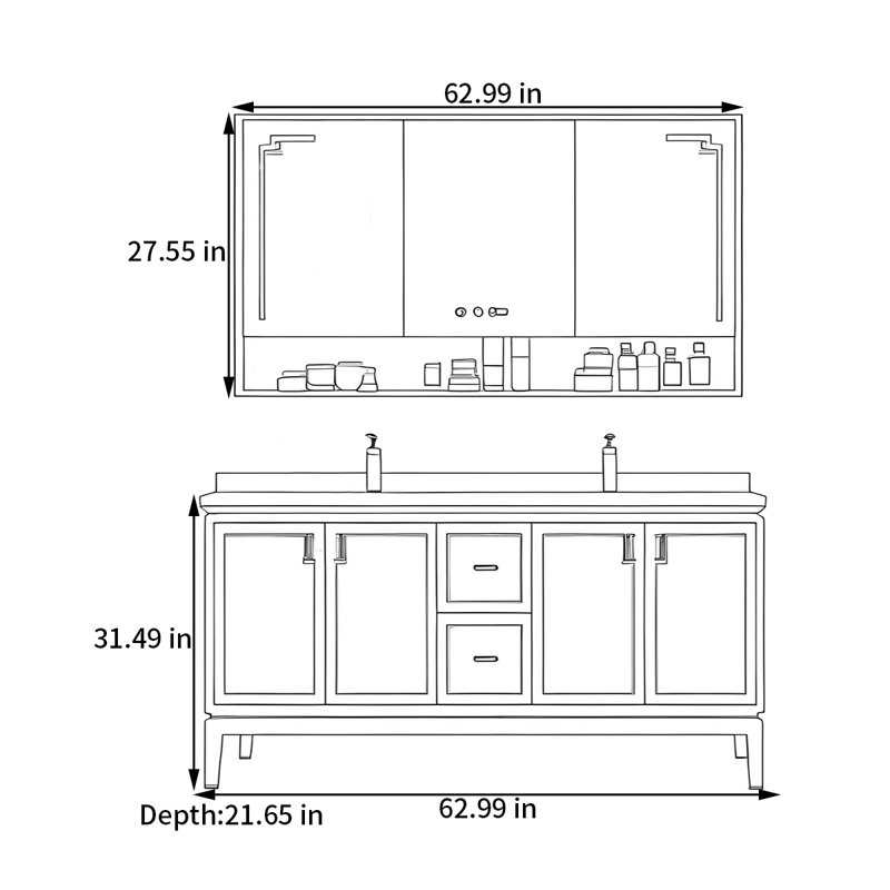 Mid ancient style rock slab bathroom cabinet, 62.99"