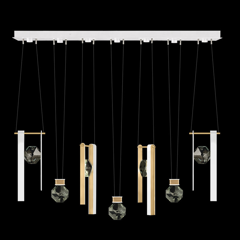Luminaire suspendu linéaire l 60 "avec charme Aria 1,3, Blanc / doré