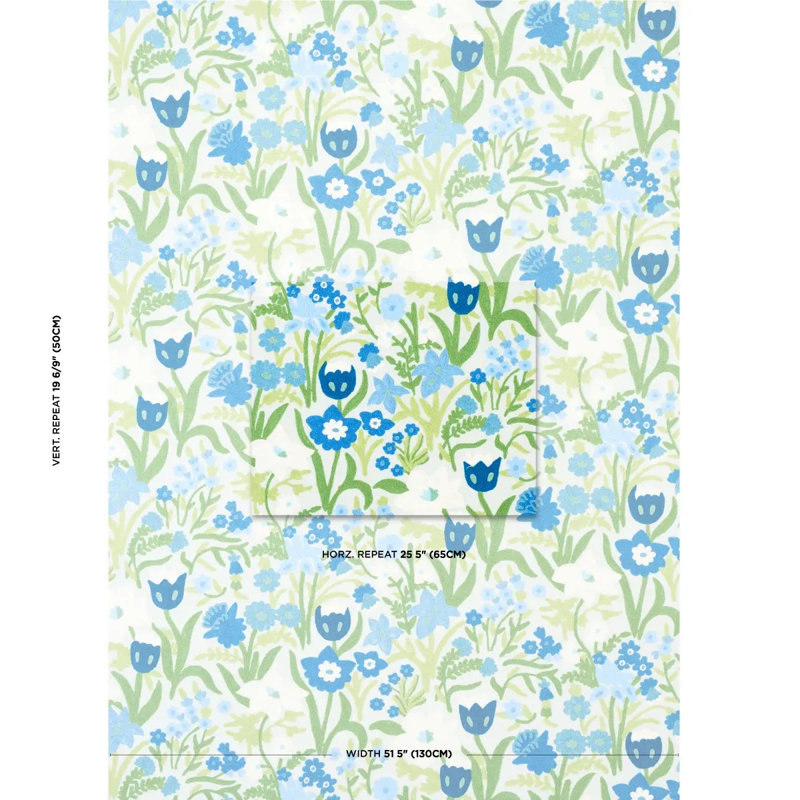 Crewel Garden Fabric, Blue/ Medium Blue/ White