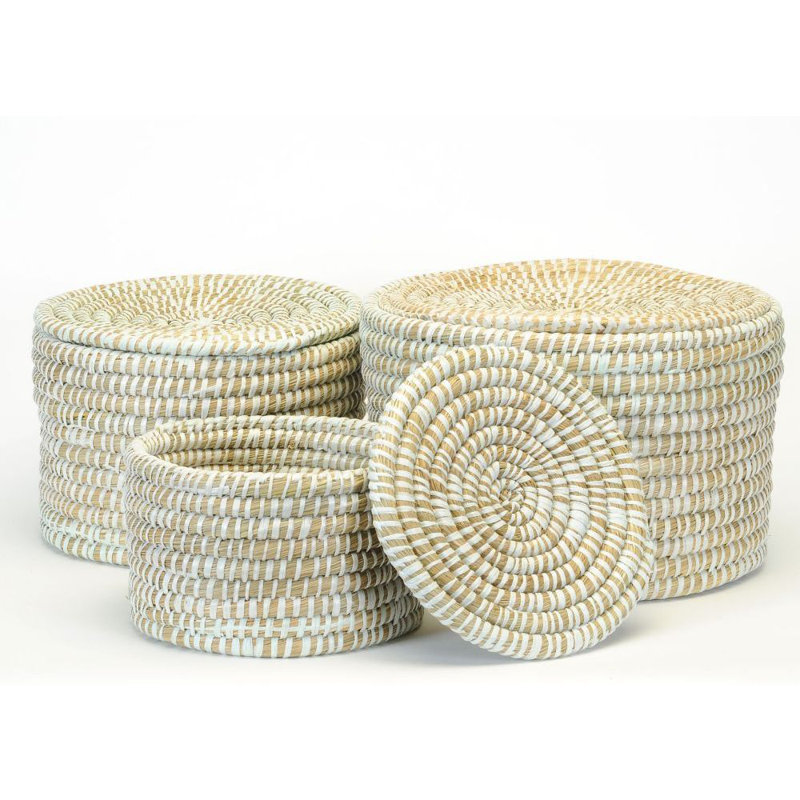 PANIER EN PAILLE AVEC COUVERCLE S/3