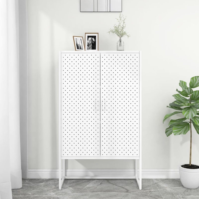 Modern White Steel Highboard Storage Cabinet with Adjustable Levellers