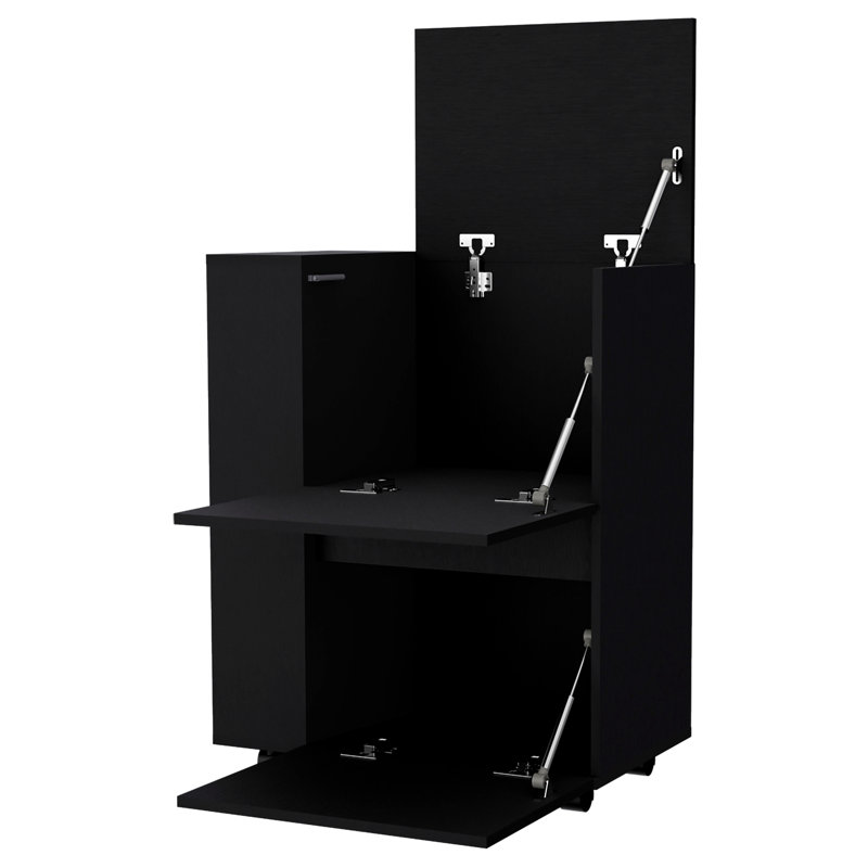 Chariot-bar noir polyvalent pour recevoir avec forme et roues rectangulaires élégantes pour la cuisine
