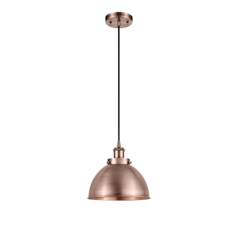 Luminaire suspendu en forme de dôme à 1 lumière Amalle, Cuivre antique, Noir mat, Non