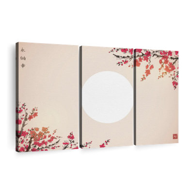 «Cherry Blossom Sunset», 3 pièces sur toile