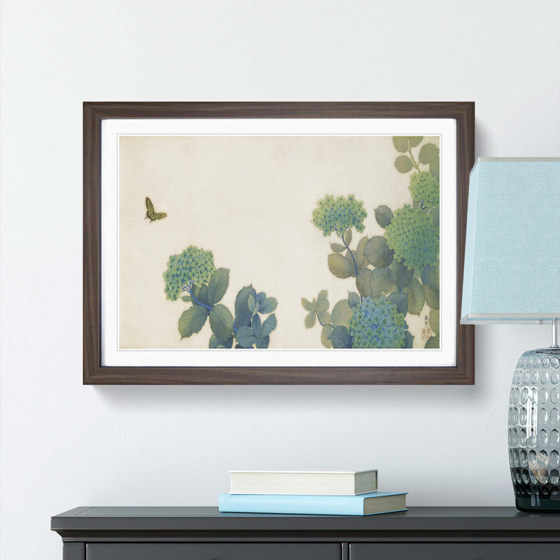 Hydrangeas by Hishida Shunso - Framed Print, 48cm H x 65cm W x 2cm D, Walnut Framed