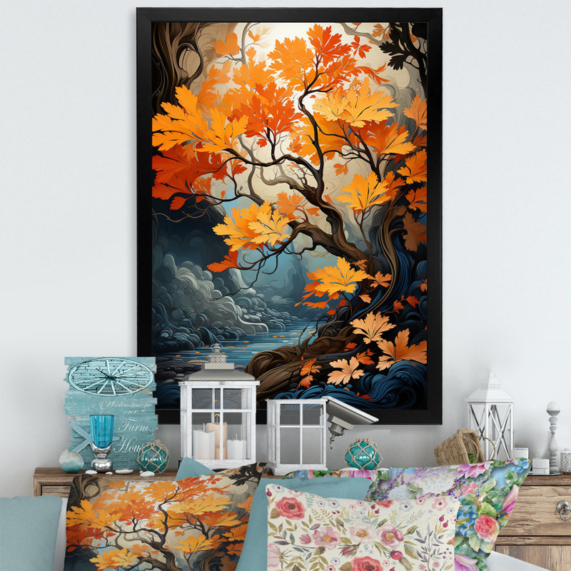«Maple Tree Neon Vibrancy I» sur toile, Cadre photo noir simple, H 44 po x l 34 po x P 1,5 po