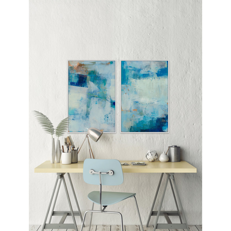Kenning VI par Marmont Hill - ensemble de 2 reproductions sur toile, H 18 po x l 12 po x L 1,5 po, Cadre flottant blanc
