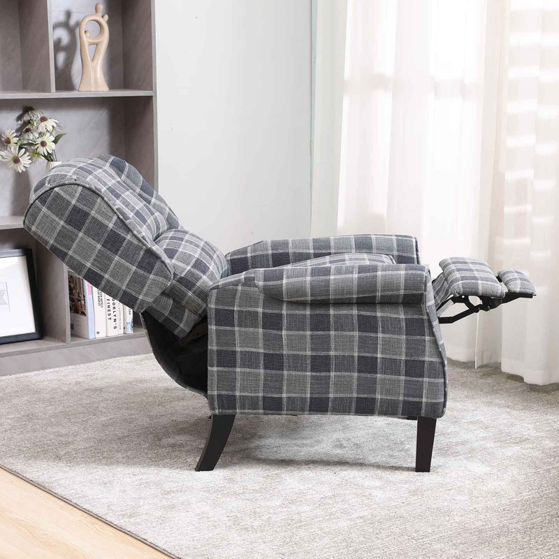 Tartan Reclining Arm Chairs Wing Back Armchair For Living Room Grey, Plaid Recliner, Bunyard
