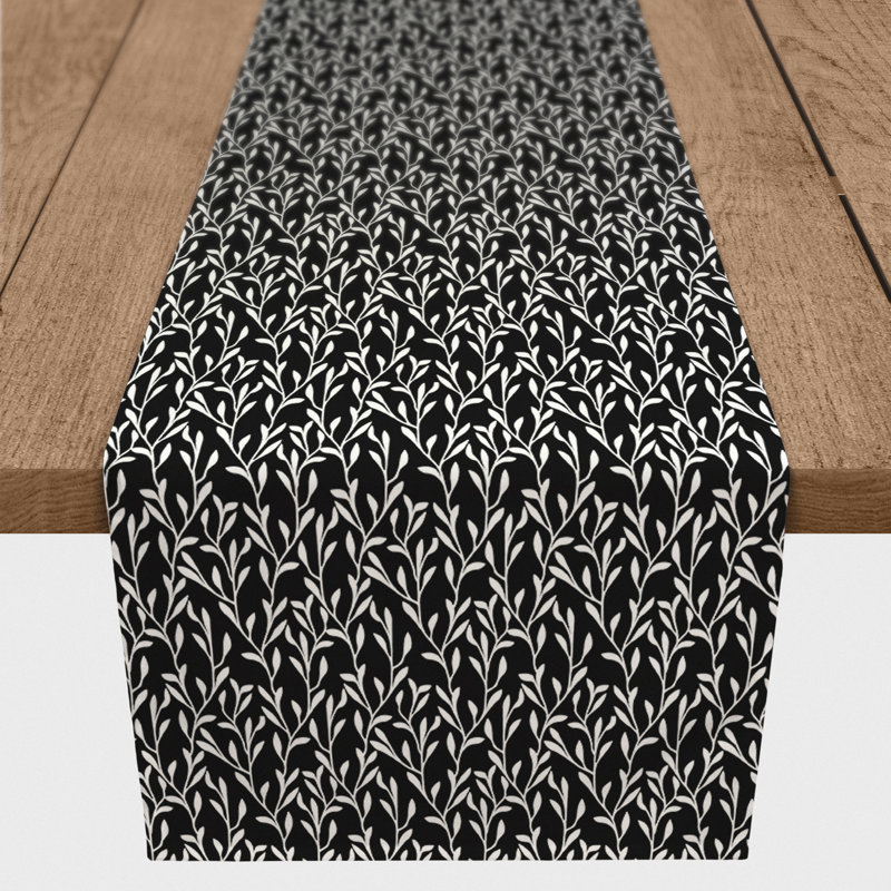 Courtlin Rectangle Floral Polyester Table Runner, 72" x 16", Black