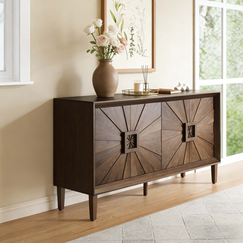 60'' Premium Rustic American Farmhouse Credenza, Antique Brown
