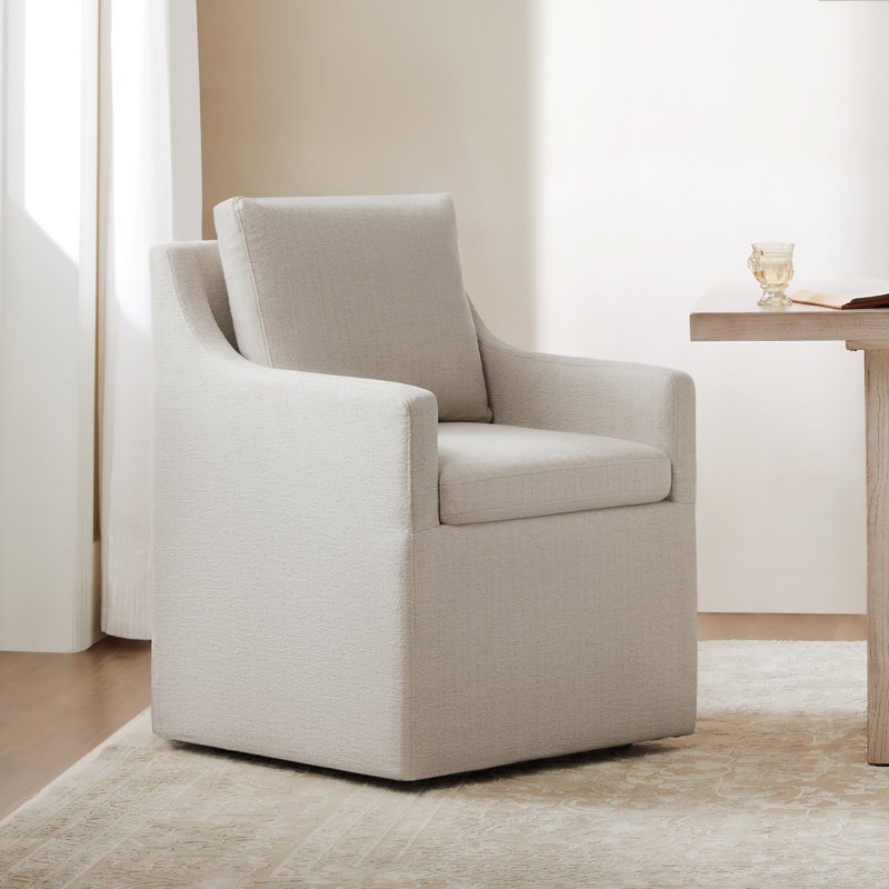 Hidar Upholstered Dining Armchair with Casters, Flax Beige