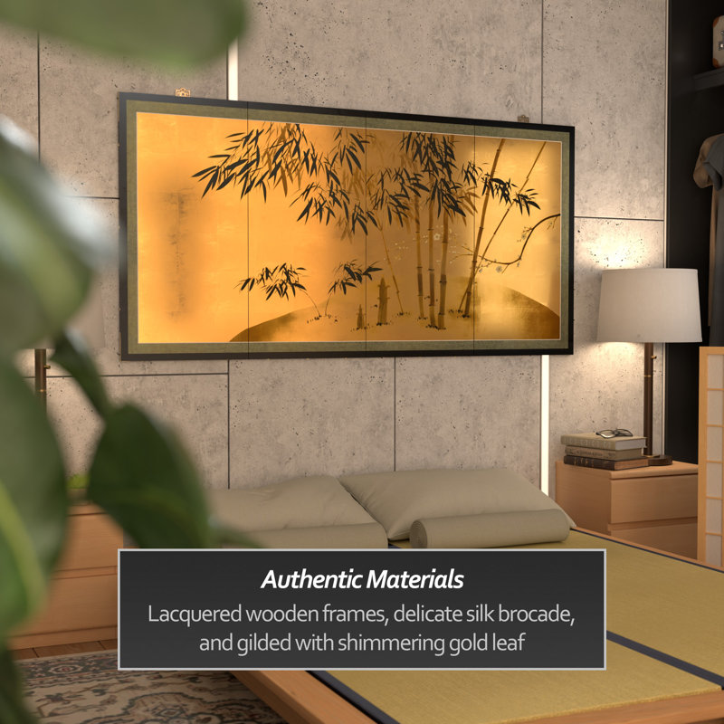 24" Leaf Bamboo 4 Panel Room Divider, 36" H x 72" W
