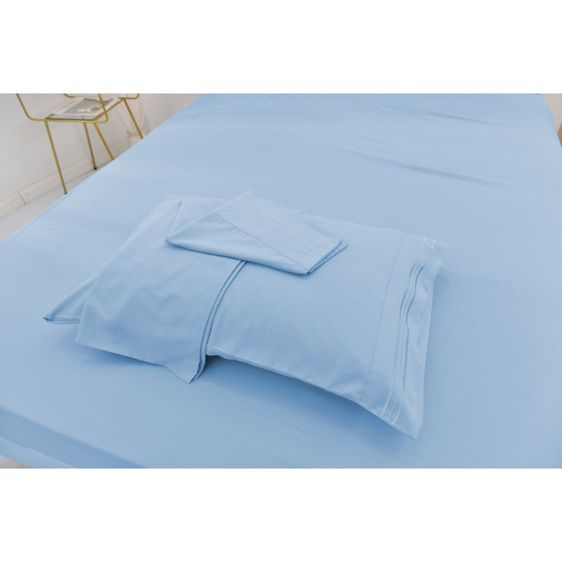 Ensemble de literie en rayonne de bambou, Bleu clair, Ensemble de draps pour lit simple TG + un drap-hou