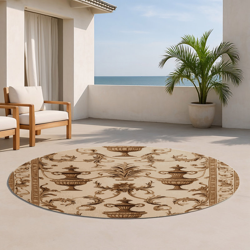Tapis d'intérieur et d'extérieur brun français, Rond 5 pi