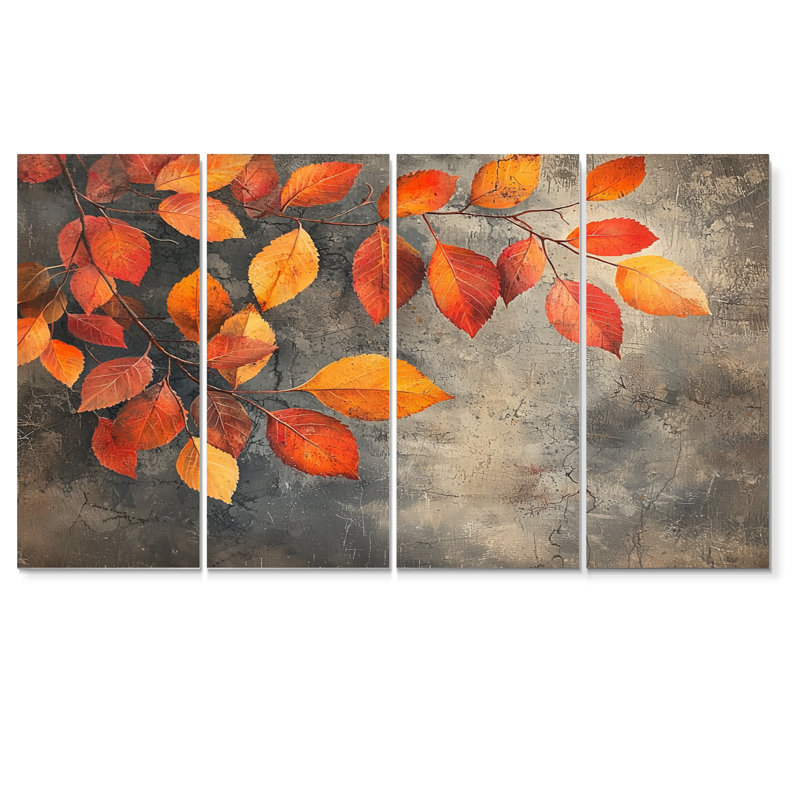 Feuilles d'automne orange IV - - Art mural d'automne - Toile d'art murale traditionnelle, H 28 po x l 48 po, 4