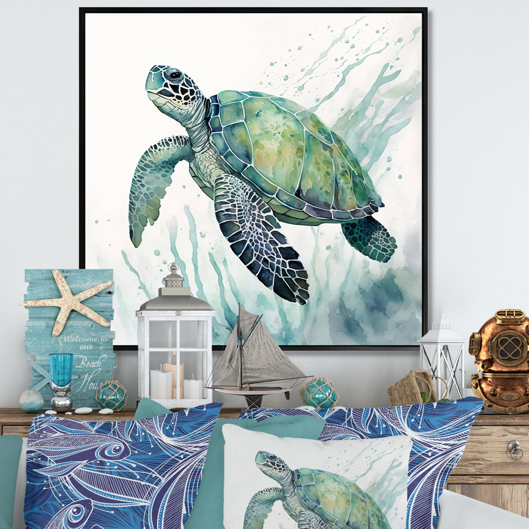 Watercolor Turtle Swimming IV - Turtle Wall Art Decor Red Barrel Studio® 