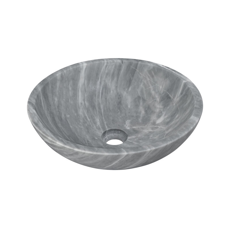 Roomfitters Round Marble Bathroom Vessel Sink, Natural Stone Countertop Wash Basin, Semi-Polished Bowl Vanity Sink, Gray