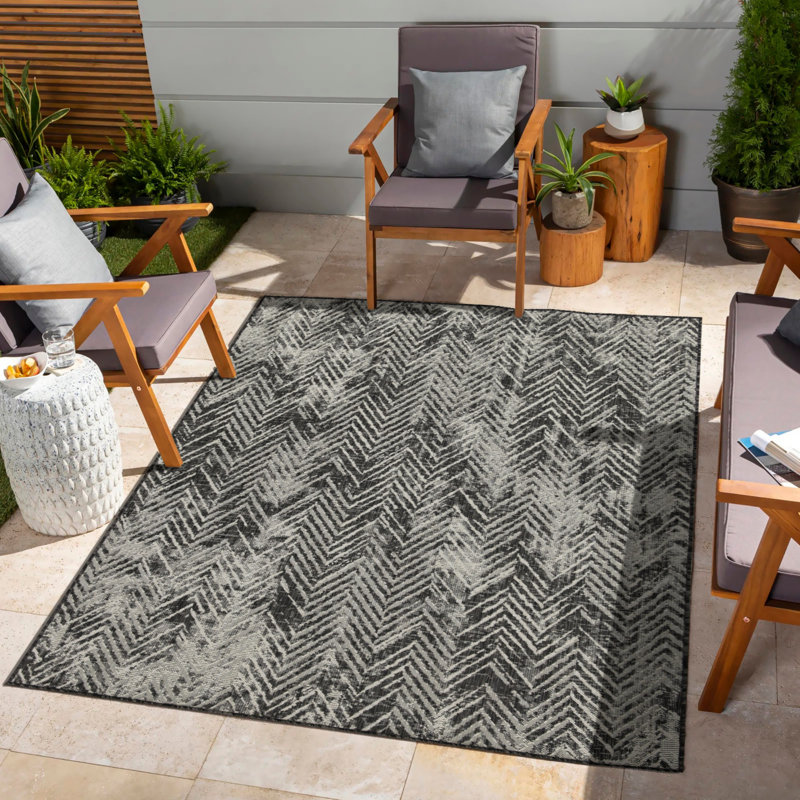 Sunshine GC_HAR2011 Anthracite Indoor/Outdoor Area Rug, Rectangle 7'10" x 10'3"