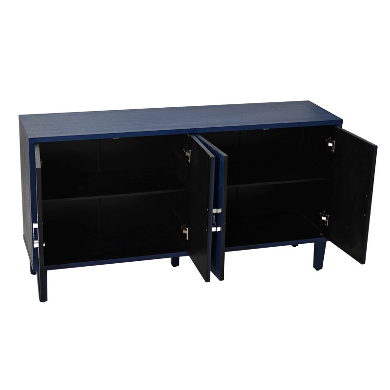 Stylish And Functional 4-Door Storage Cabinet With Pine Legs And Mdf, For Living Room Bedroom,And Kitchen, Navy Blue