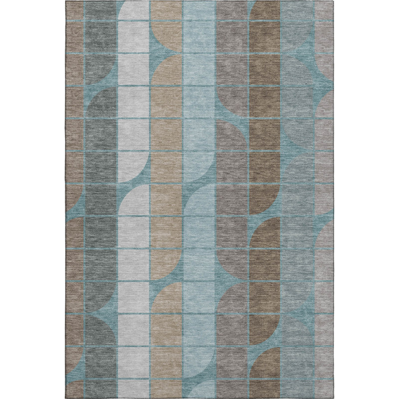 Premium Machine Washable Mayfield AMF2418 Geometric Rug, Teal, 9' x 12'