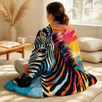 Colorful Popart Zebra Fantasy I - Zebra Living Room Throw Blanket