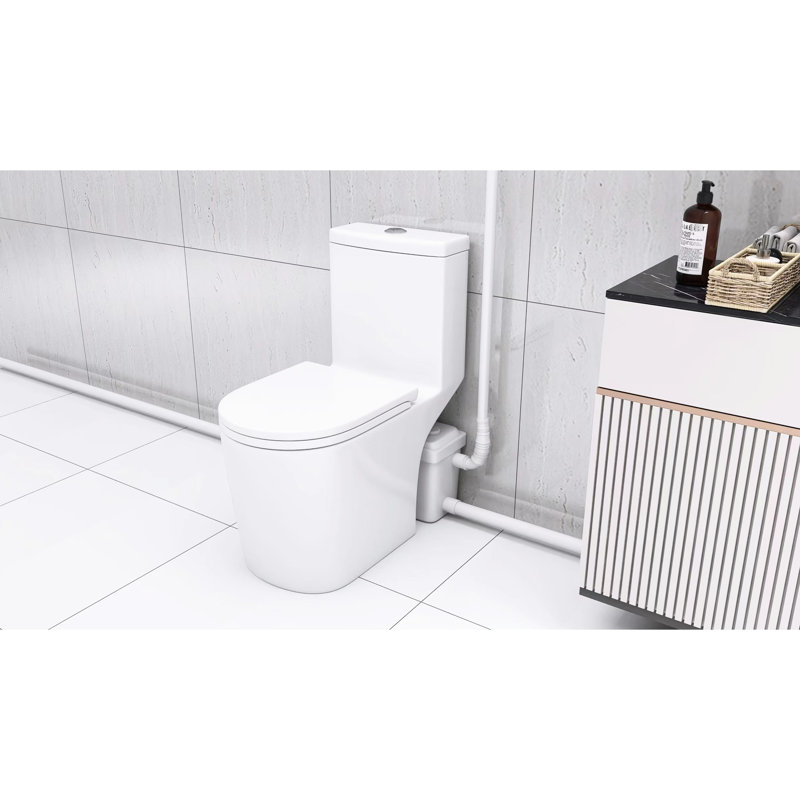 600W Toilet For Basement Renovation: Dual Flush, 17.25" Comfort Seat, Soft-Close, 3 Water Inflows, White Macerating Toilet: Comfortable Soft-Close Lid, Inlets, Modern Style
