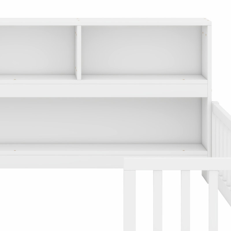 Floor Bed with Convenient Shelves and Protective Guardrails, White