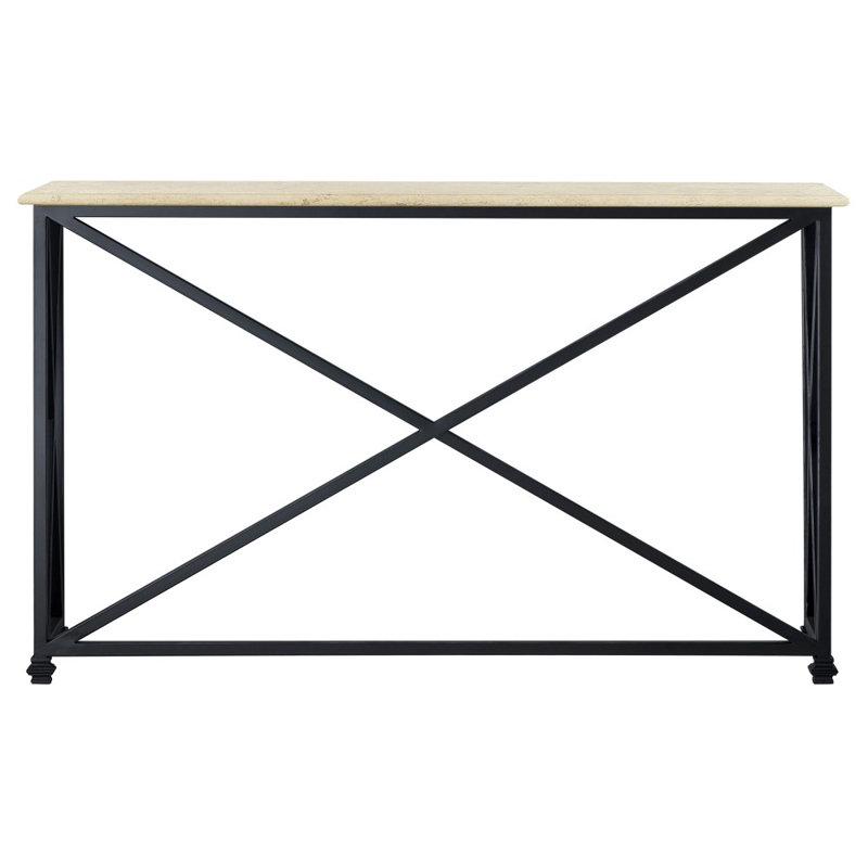 Medallion 60'' Console Table, 34"H x 45"W x 15"D, Lite Travertine, Flat Black