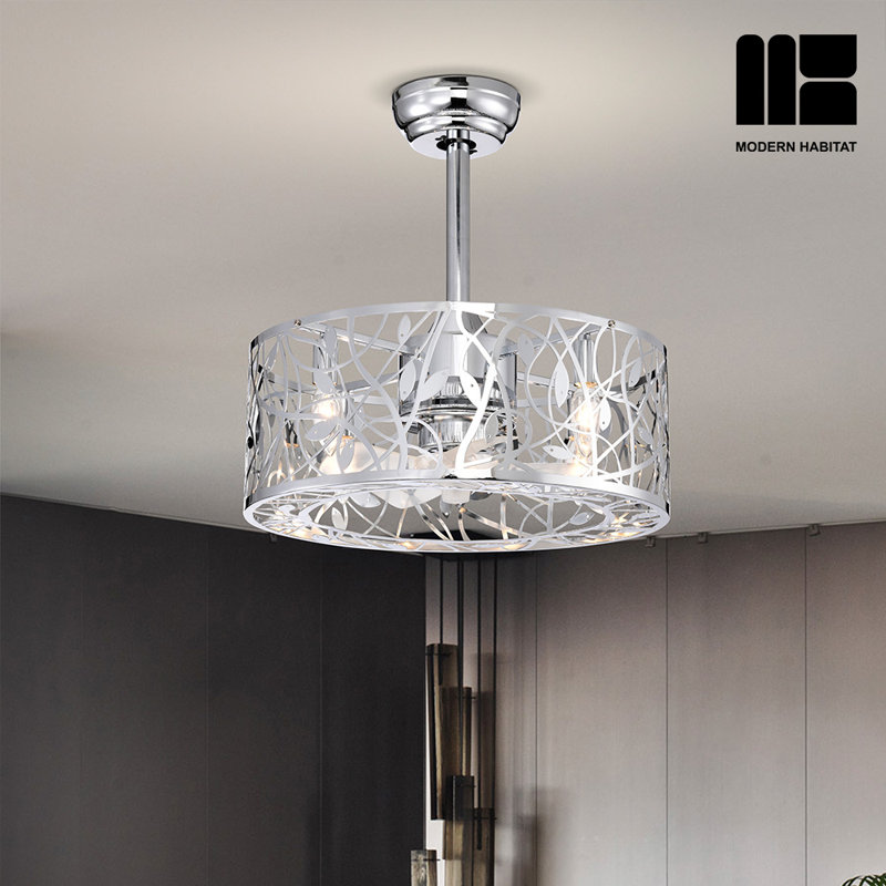 Chrome and Silver 20'' Caged Ceiling Fan with Remote