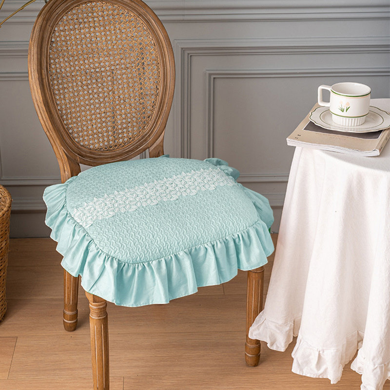 Cushions Lace Embroidery Pures Chair Pads Squares Sponge Pads Ruffle Cushions Can Be Washed, Green